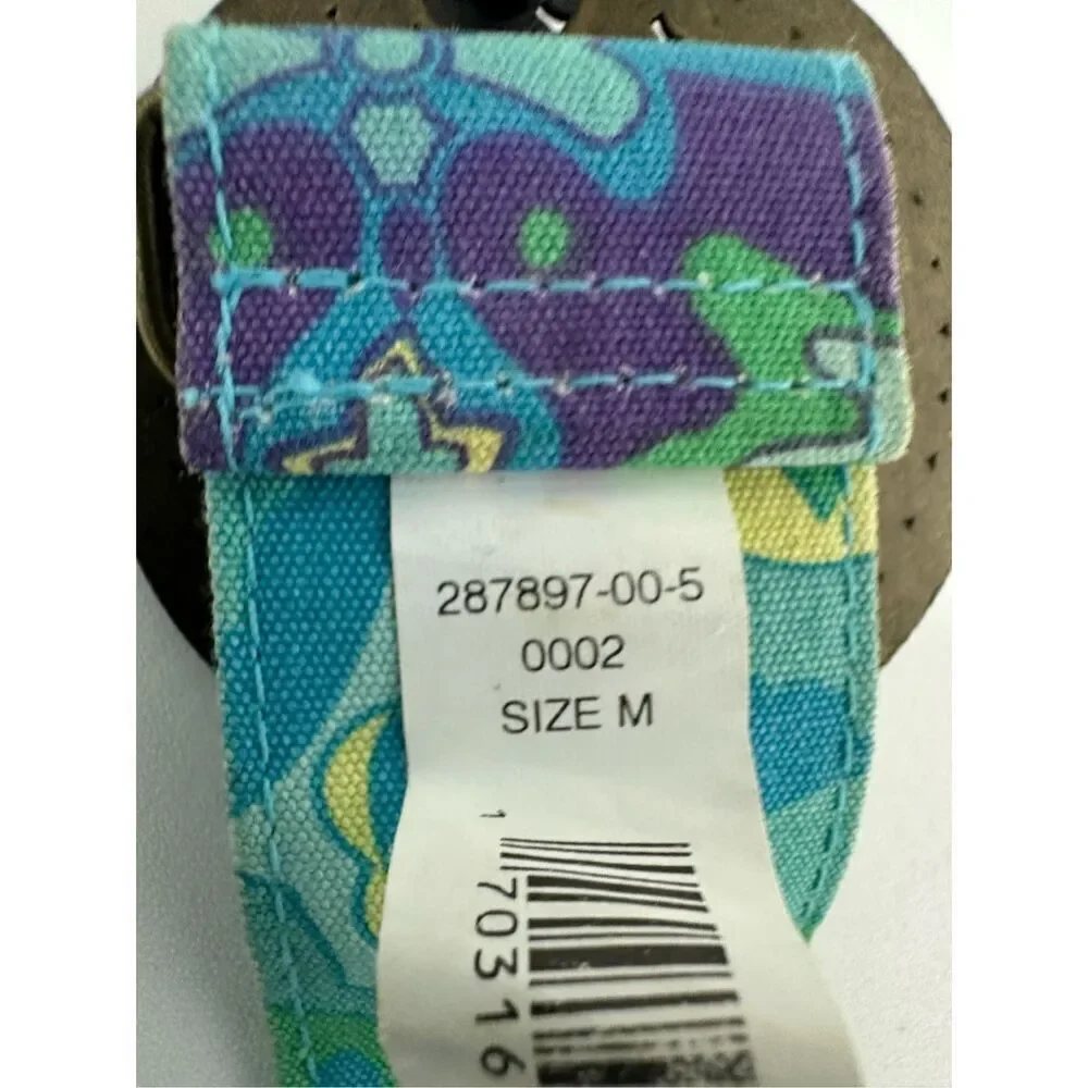 FABRIC Belt w/Floral Pin Buckle Rhinestone Trim Sz 36”Middle Hole GREEN BLUE